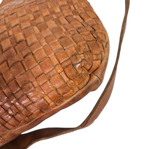 Vilenca Leather Bag Brown Woven Leather Adjustable Shoulder Curved Braided - Picture 16 of 16